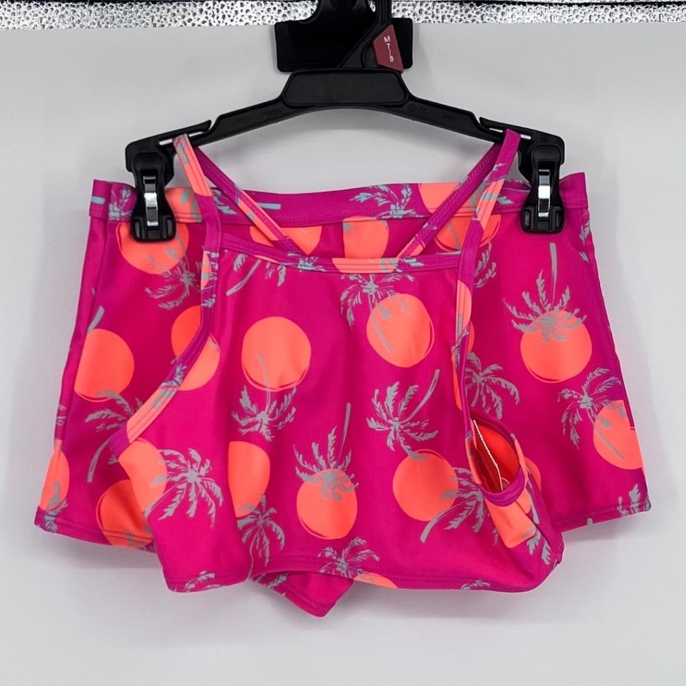 NWT‎ Wonder Nation Girls 2pc Bikini Flura Coral Tropical Palm Tree Size M 7-8